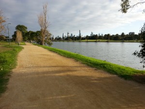 Running track with Melbourne CBD as backdrop